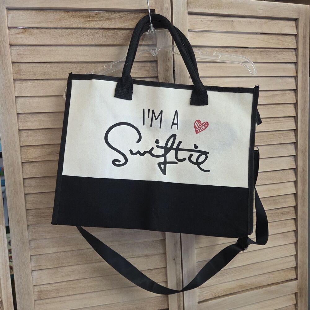 I'm A Swiftie Canvas Tote Bag Purse Cream Black